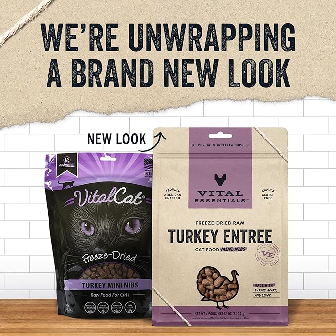 Vital Essentials Freeze Dried Raw Cat Food, Turkey Mini Nibs Entree, 12 oz VitalEssentials