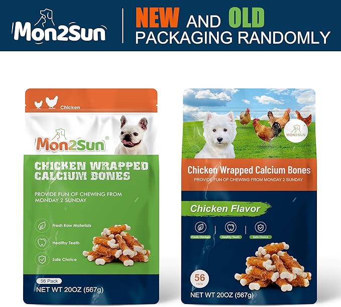 MON2SUN Dog Treats, Chicken Wrapped Calcium Dog Bones Without Rawhide, 2.3 Inch Training Treats for Teeth Cleaning and Fresh Breath, Dog Chews for Puppy and Small Dogs (56 Count - Pack of 1) - PAWPICO