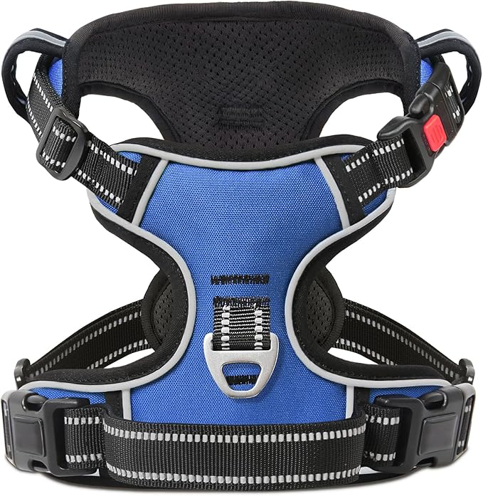 Timos Dog Harness for Large Dog, No Pull Service Vest with Reflective Strips and Control Handle,No Choke Dog Harness with 2 Metal Rings for Easy Walking,Outdoor Training,Blue, XL Timos