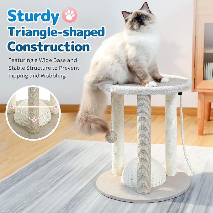 Made4Pets Cat Scratching Post,3 Cat Scratcher Posts with Soft Carpet Covered Perch,4 in 1 Kitten Toy,17" Small Cute Cat Tree Cat Tower with Hanging Ball Cat Toy, Scratching Posts for Indoor Cats - PAWPICO