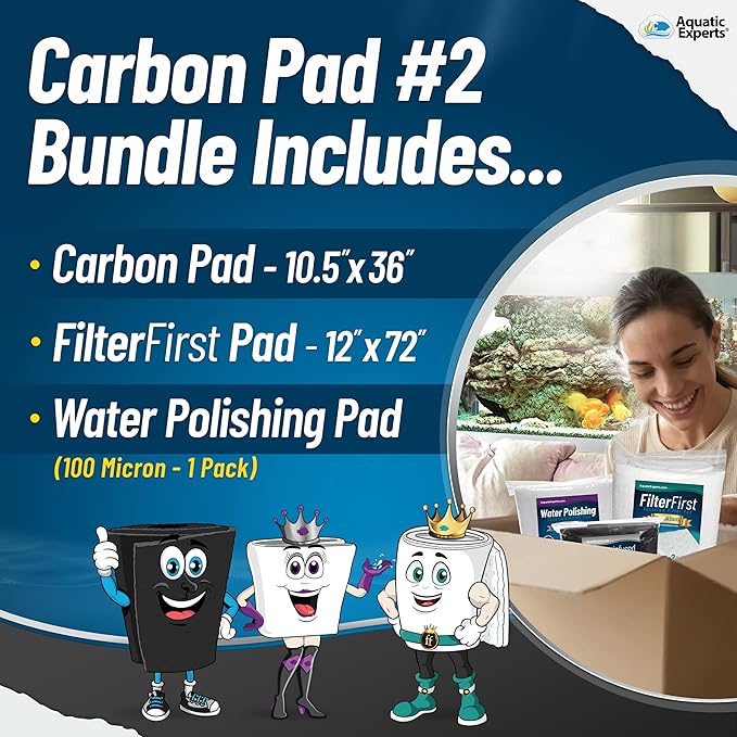 Aquatic Experts Aquarium Carbon Pad - Cut to Fit Carbon Infused Filter Pad Media for Crystal Clear Fish Tank and Ponds (10.5 Inch Width, Water Polishing Bundle) AquaticExperts