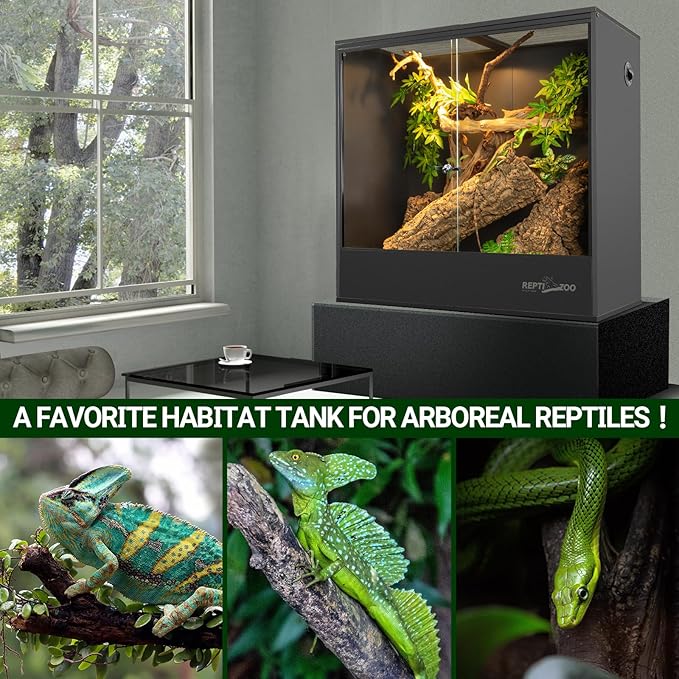 REPTIZOO 100 Gallon PVC Reptile Terrarium, 36"x18"x36" Extra Tall Large Glass Reptile Tank for Chameleon Frog Gecko Lizard Arboreal Reptile, Reptile Enclosure with Sliding Door & Screen Ventilation REPTIZOO