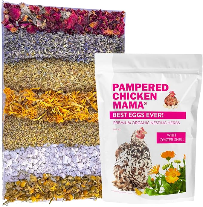 Pampered Chicken Mama Best Eggs Ever! Nesting Herbs for Chickens (10 Ounces) Calcium Supplement for Chickens | Chicken Feed Supplies, Hen Treats for Coops PamperedChickenMama