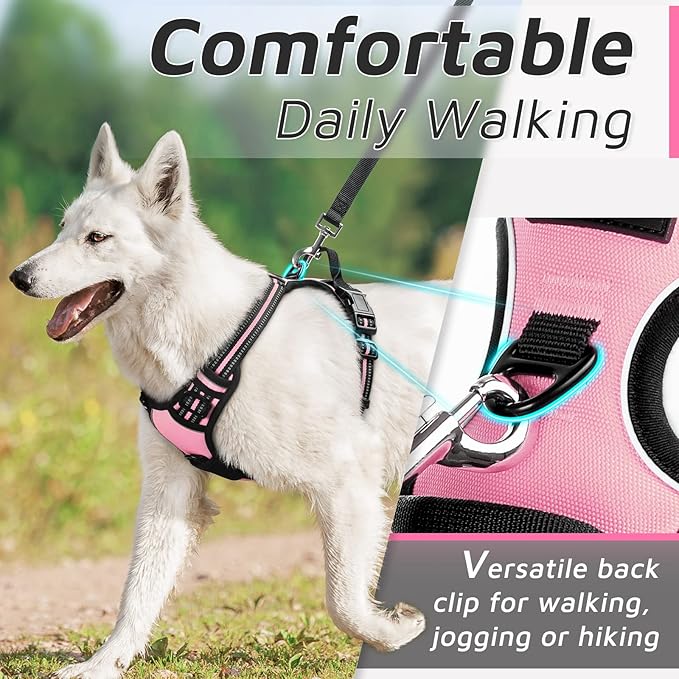 Eagloo Dog Harness Medium Sized Dog, No Pull Service Vest with Reflective Strips and Control Handle, Adjustable and Comfortable for Easy Walking, No Choke Pet Harness with 2 Metal Rings, Pink, M GoExplorewithEagloo