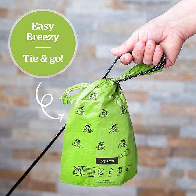 Pogi's Compostable Dog Poop Bags with Handles - 120 Doggie Poop Bags with Easy-Tie Handles - Leak-Proof Dog Waste Bags, Plant-Based, ASTM D6400, EN 13432 Certified Extra Large Poop Bags for Dogs - PAWPICO
