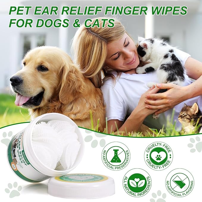 Dog Ear Cleaning Wipes, Ear Finger Wipes for Dogs & Cats Supports Soothing Dog Yeast Infection, Itchy & Inflamed Ears, Remove Ear Wax Debris & Ear Odor, Pet Ear Care Supplies Diposable Wipes - 50pcs PAWPICO