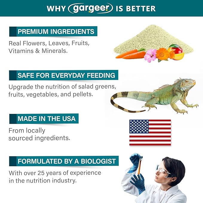 2oz Iguana Food Supplement, Flower Salad Mix Topper. Supercharge Juveniles & Adults Appetite, Health & Immune System. Complete Diet, Rich with Vitamins, Made in The USA. Enjoy! Gargeer