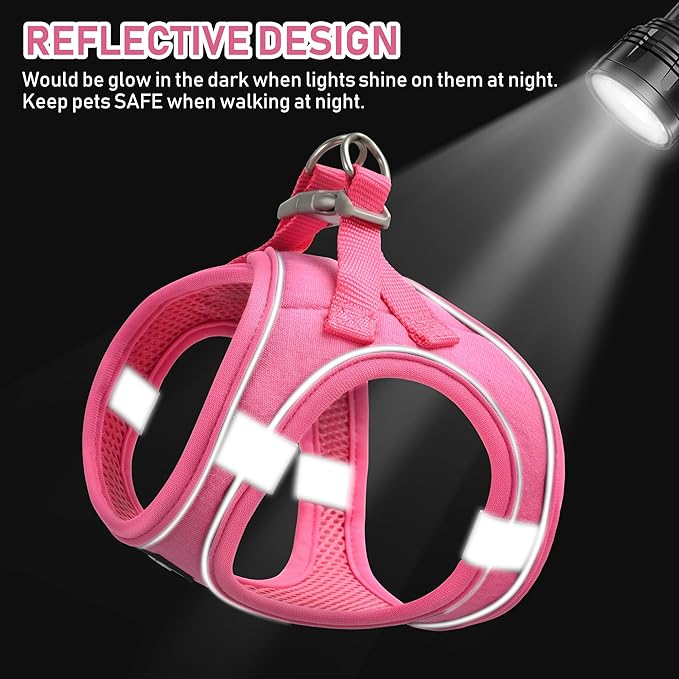 GAMUDA Small Pet Harness Collar and Leash Set, Step in No Chock No Pull Linen Fabric Soft Mesh Dog Vest Harnesses Reflective for Dogs Puppy Cats Kitten Rabbit (Pink, XS) GAMUDACollarsCollection