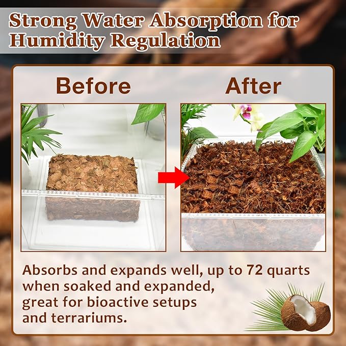 Halatool 10LB Coconut Chips Substrate for Reptiles 72QT Natural Coco Husk Snake Bedding for Ball Python Coco Coir Chip Terrarium Substrate for Tortoise Frog Gecko Hermit Crab Hamster HALATOOL