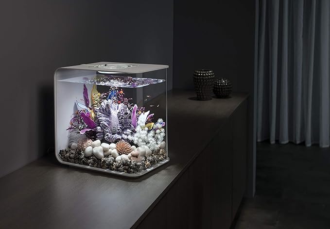 biOrb Flow 15 Acrylic 4-Gallon Aquarium with Multi-Color Remote-Controlled LED Lights Modern Compact Tank for Tabletop or Desktop Display, White biOrb