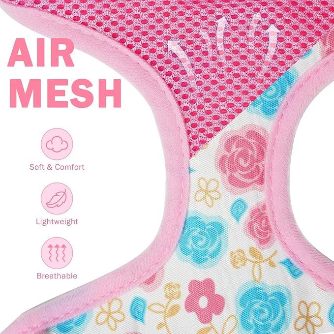 SCENEREAL Small Dog Harness Collar and Leash Set, Adjustable No Pull Pet Harnesses, No Chock Soft Mesh Step in Vest for Doggie Puppy Medium Dogs Cats Girl or Boy,Chihuahua, Yorkie, Outdoor Walking SCENEREAL