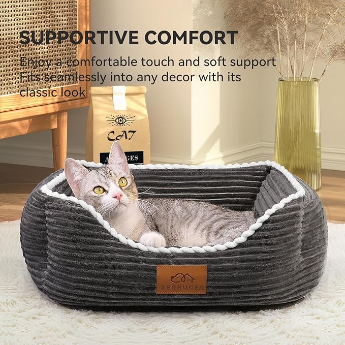 Cat Dog Bed for Pets, Rectangle Pet Bed Gift for Puppy and Kitten, Machine Washable Calming Fluffy Pet Couch Sofa for Indoor Outdoor, Portable Soft Cat Bed with Non-Slip Bottom (Small, Dark Grey) - PAWPICO