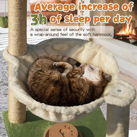 Cat Scratching Post 30 Inches Small Cat Tree Tower with Cat Hammock, Cat Hammock with Cat Toy Wooden Interactive, Cat Condo for Kitten and Adults Cat - PAWPICO