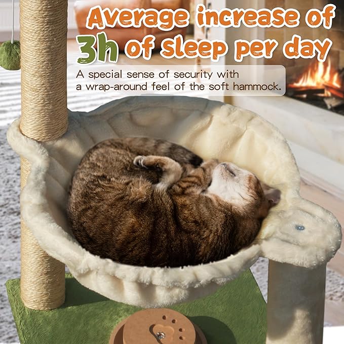 Cat Scratching Post 30 Inches Small Cat Tree Tower with Cat Hammock, Cat Hammock with Cat Toy Wooden Interactive, Cat Condo for Kitten and Adults Cat - PAWPICO