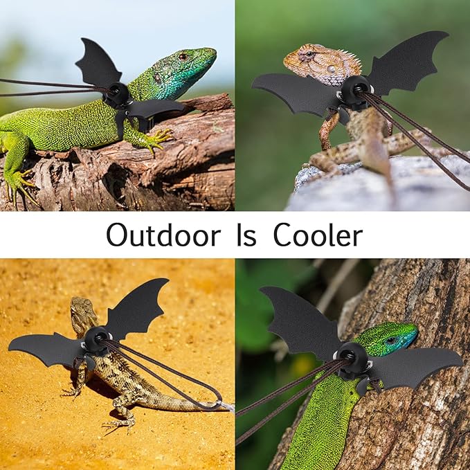 cobee Bearded Dragon Harness and Leash, 3 Pcs Adjustable Lizard Leashes, Soft Leather Reptile Lizard Leash with Cool Wings for Iguana Gecko Chameleon Amphibians Rat Small Pet Animals PAWPICO