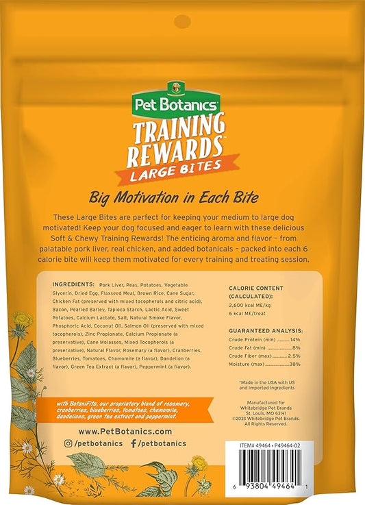 Pet Botanics 20 oz. Pouch Training Rewards Soft & Chewy Large Bites, Bacon Flavor, with 250 Treats Per Bag, The Choice of Top Trainers, for Large Breed Sizes - PAWPICO