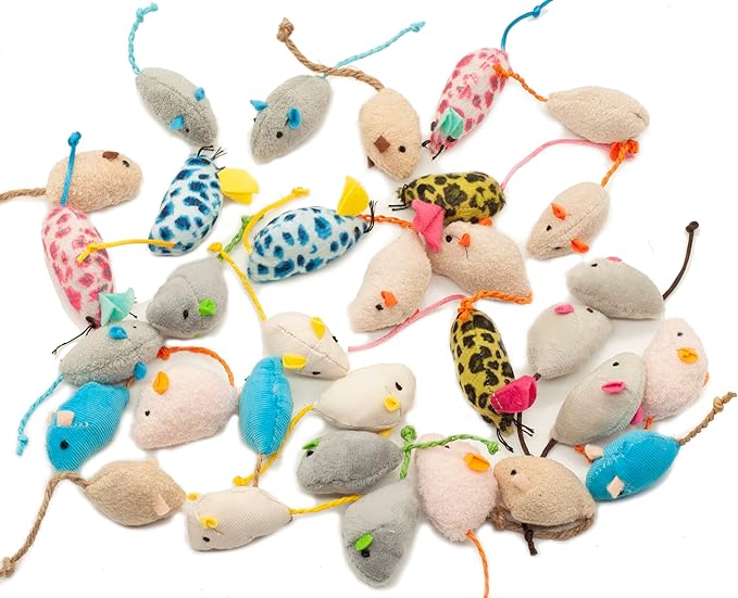 Fashion's Talk Mouse Catnip Cat Toys Soft Plush Catnip Mice Assorted Style Catnip Cat Toys Variety Pack 32 Count - PAWPICO
