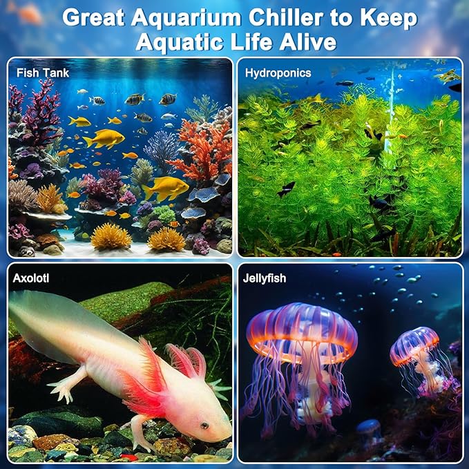 Aquarium Chiller 79Gal, 1/3HP Water Chiller, Fish Tank Chiller, Hydroponic Water Chiller for Axolotl, Aquarium Cooler with LED Display, Pipe, Water Pump, Remote Control(<300L) PAWPICO