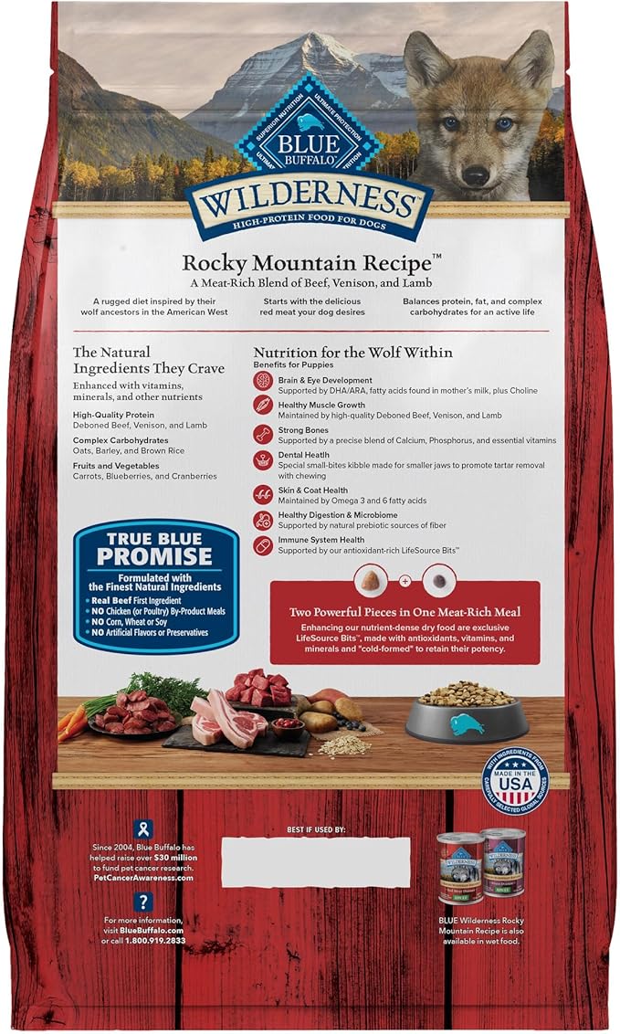 Blue Buffalo Wilderness High-Protein Rocky Mountain Recipe Dry Food for Puppies, Red Meat & Grains, 4.5-lb. Bag - PAWPICO