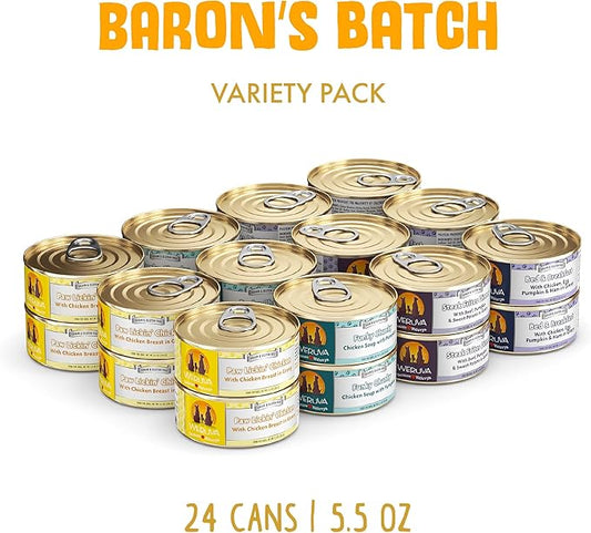 Weruva Classic Dog Food, Variety Pack, Baron's Batch, Wet Dog Food, 5.5oz Cans (Pack of 24) - PAWPICO
