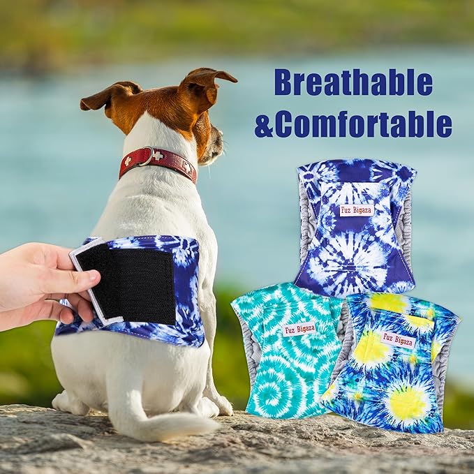 Male Dogs Diapers Belly Bands(3Pack), Washable Reusable Male Boy Doggy Wraps Panties for Doggie Puppy Pooping Potty Training Incontinence Marking Pañal para Perro Black Medium Tie Dye - PAWPICO