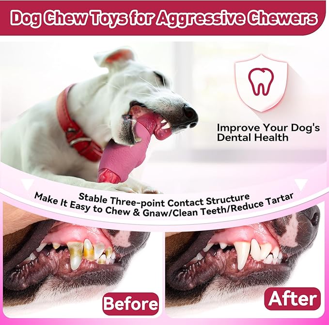 Dog Toys for Aggressive Chewers, Interactive Dog Chew Toys for Large Dogs, Indestructible Squeaky Dog Toys to Keep Them Busy, Tough Dog Toys for Medium/Large Breed Dogs (Pink, Hammerhead Shark) - PAWPICO