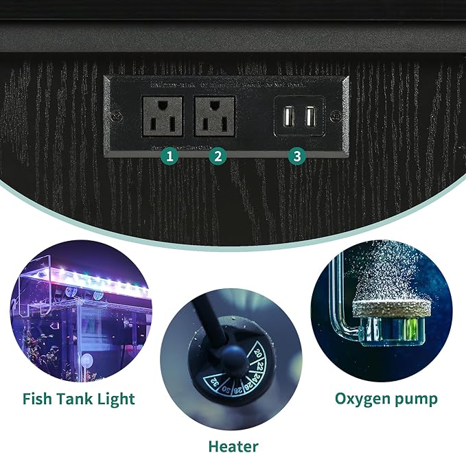 YITAHOME Fish Tank Stand with Power Outlets & LED Light, 55-75 Gallon Metal Aquarium Stand with Cabinet for Fish Tank Accessories Storage for Turtle Tank, Reptile Terrarium, 860LBS Capacity, Black YITAHOME