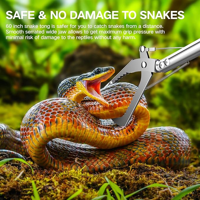 60“ Snake Tongs Collapsible Grabber, Professional Reptile Snake Catcher Wide Jaw Handling Tool, Stainless Steel Snake Hook GYORGKSHI