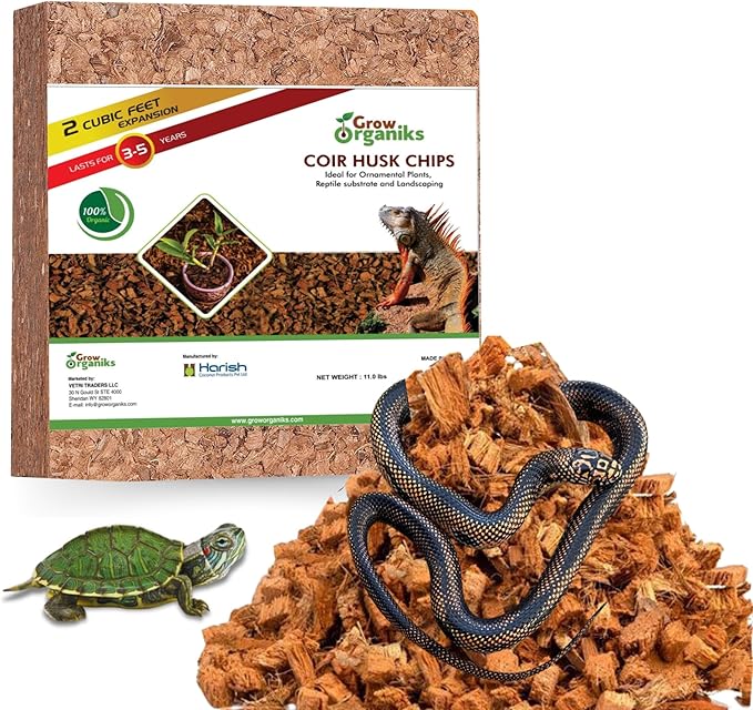 72 Quart Reptile Substrate Coconut Chip Bedding Compressed Organic Coco Husk Block for Snake Habitat, Ball Python Terrarium, Turtle Tanks, Tortoise Enclosure, Potting Soil Mix for Greenhouse Grow+Organiks
