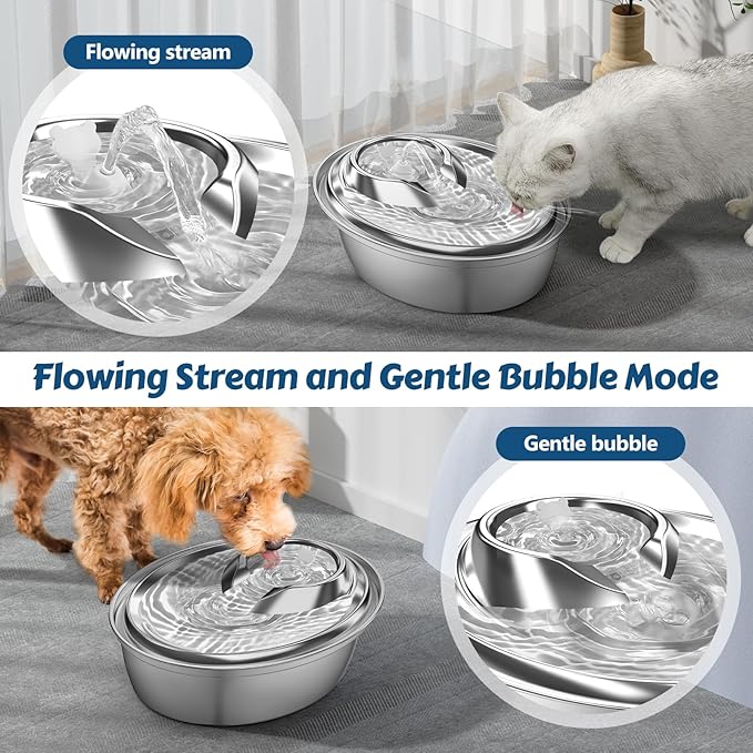 ORSDA Cat Water Fountain, 2L Stainless Steel Pet Water Fountain, Automatic Drinking Fountain Dog Water Dispenser with 12 Replacement Filters for Cats, Small Dogs - PAWPICO