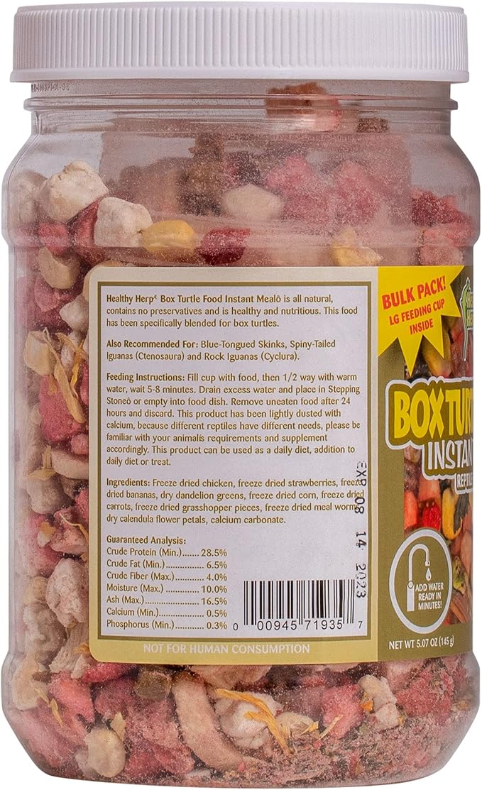 Box Turtle Food Instant Meal for Reptiles - Nutritious Turtle Food, Tortoise Habitat Accessories, Tortoise Food - Made in USA, Quick Prep - 5.07 oz (145g) HealthyHerp