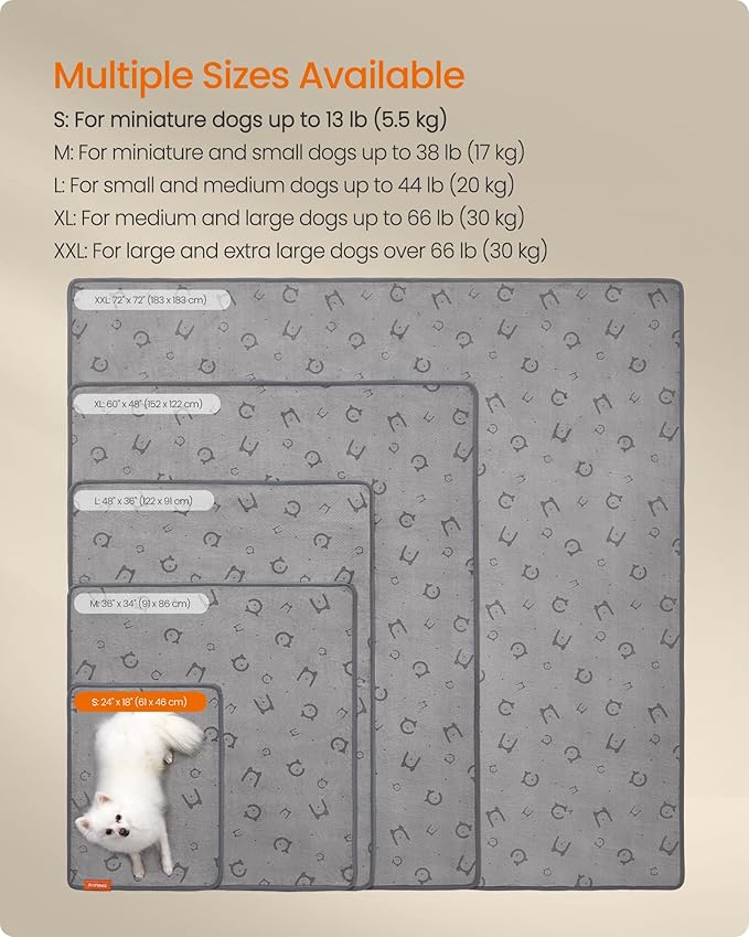 Feandrea Washable Pee Pads for Dogs, 2 Pack, Reusable Dog Pads, 24 x 18 Inches, S, Waterproof Pet Training Pads, Leakproof, Non-Slip, Super Absorbent, for Dogs, Cats, Rabbits, Dove Gray UPTD001G01 - PAWPICO
