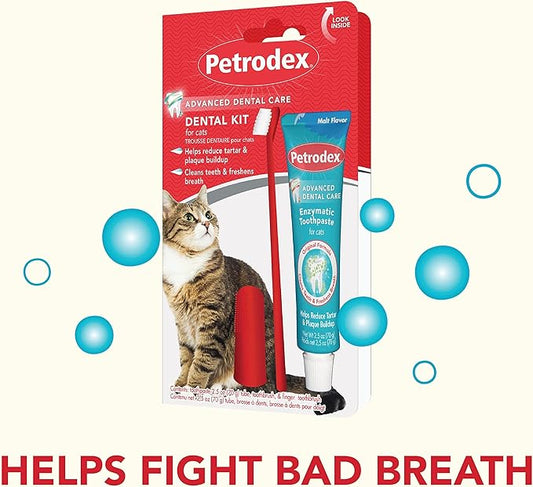 Petrodex Dental Care Kit for Cats, Cat Toothbrush and Toothpaste, Cleans Teeth and Fights Bad Breath, Reduces Plaque Tartar Formation, Malt Flavor, 2.5oz Toothpaste + Toothbrush Petrodex