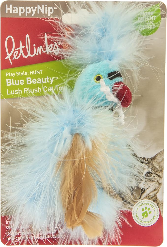 Petlinks HappyNip Blue Beauty Plush Cat Toy, Contains Silvervine & Catnip - Blue, One Size - PAWPICO