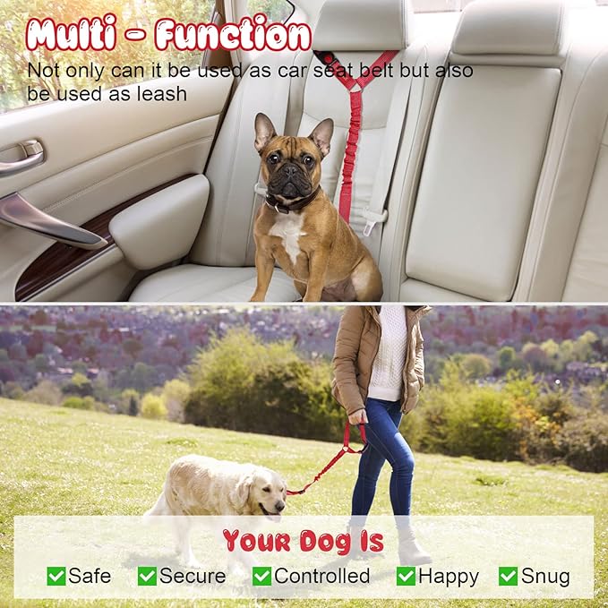 BWOGUE 2 Packs Dog Cat Safety Seat Belt Strap Car Headrest Restraint Adjustable Nylon Fabric Dog Restraints Vehicle Seatbelts Harness BWOGUEPetHome