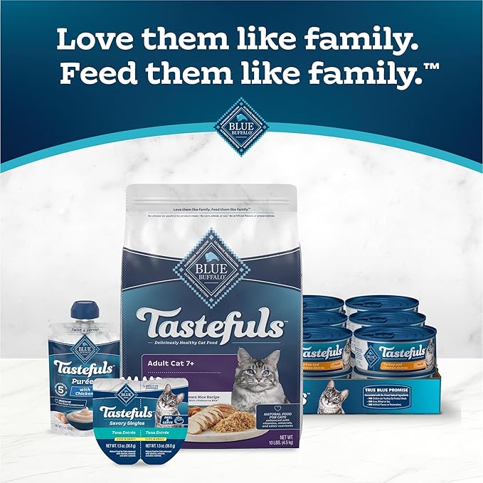 Blue Buffalo Tastefuls Adult 7+ Natural Dry Cat Food, Chicken & Brown Rice 10lb Bag - PAWPICO