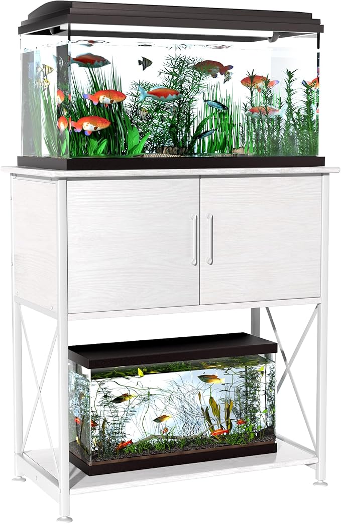 20-29 Gallon Aquarium Stand Metal Frame Fish Tank Stand with Cabinet Storage, for 20 Gallon Long Aquarium,30.7" L*16.5" W Tabletop,330LBS Capacity White PG01YGW Herture