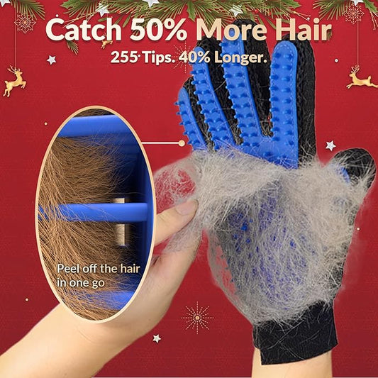 Upgrade Efficient Pet Hair Remover Gloves - Gentle Shedding Brushes for Dogs, Cats & Horses with Long and Short Hair - 1 Pair (Blue) - PAWPICO