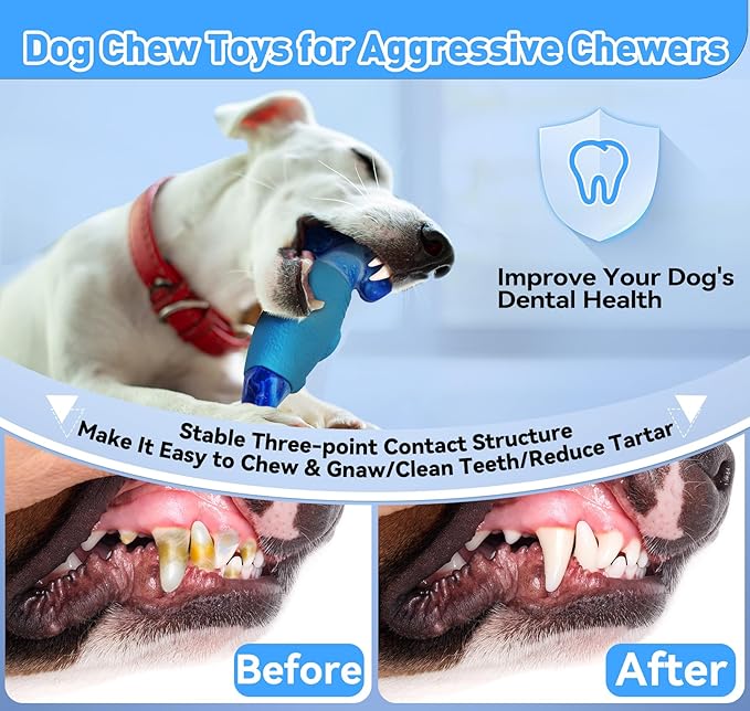 Dog Toys for Aggressive Chewers, Interactive Dog Chew Toys for Large Dogs, Indestructible Squeaky Dog Toys to Keep Them Busy, Tough Dog Toys for Medium/Large Breed Dogs (Deep Blue, Hammerhead Shark) - PAWPICO