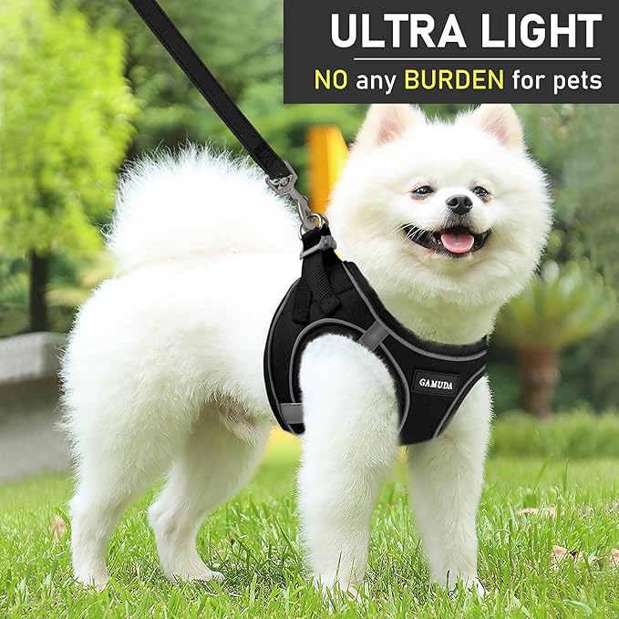 GAMUDA Small Dog Harness Collar and Leash Set, Step in No Chock No Pull Linen Fabric Soft Mesh Dog Vest Harnesses Reflective for Dogs Puppy Cats Kitten Rabbit (Black, XL) GAMUDACollarsCollection