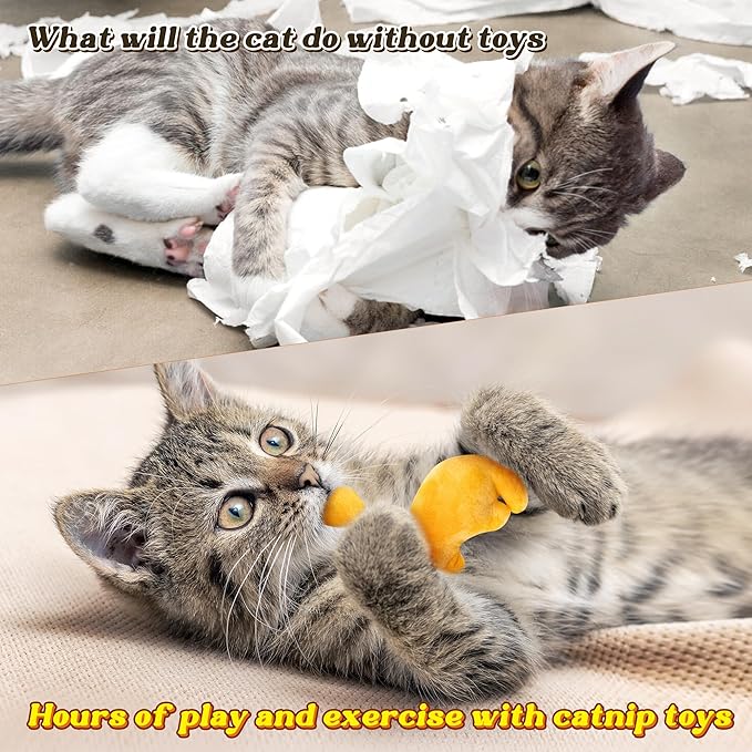 MALLMALL6 Catnip Toys for Cat - 5Pcs Dino Nuggets Cat Toys, Dinosaur Chicken Nugget Catmint Interactive Gift for Indoor Cats, Plush Golden Cat Supplies, Chew Cat Toy Set, Cute Pet Gifts for Cat Lover - PAWPICO