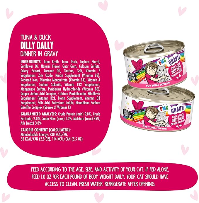 Weruva B.F.F. OMG - Best Feline Friend Oh My Gravy!, Tuna & Duck Dilly Dally with Tuna & Duck, 5.5oz Can (Pack of 8) - PAWPICO