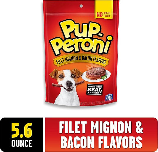 Pup-Peroni Dog Treats, Filet Mignon & Bacon Flavors, 5.6 Ounce (Pack of 8), Made with Real Steak - PAWPICO