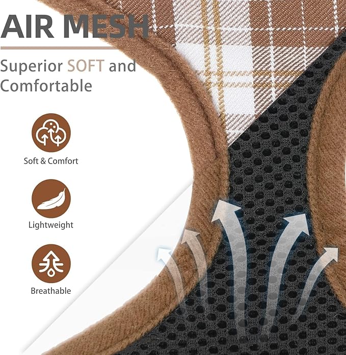PUPTECK Soft Mesh Dog Harness and Leash Set Pet Puppy Cat Comfort Padded Vest No Pull Harnesses, Brown, XS PUPTECK