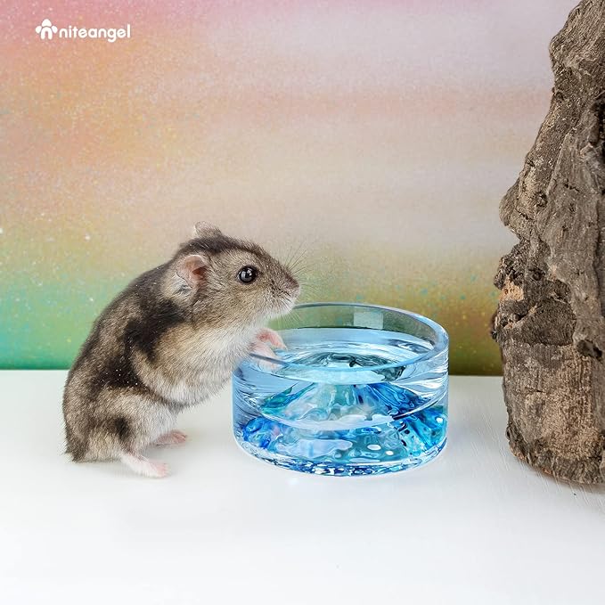 Niteangel Hamster Feeding & Water Bowls- Mount Fuji Series Glass Drinking Bowls for Dwarf Syrian Hamsters Gerbils Mice Rats or Other Similar-Sized Small Pets Niteangel