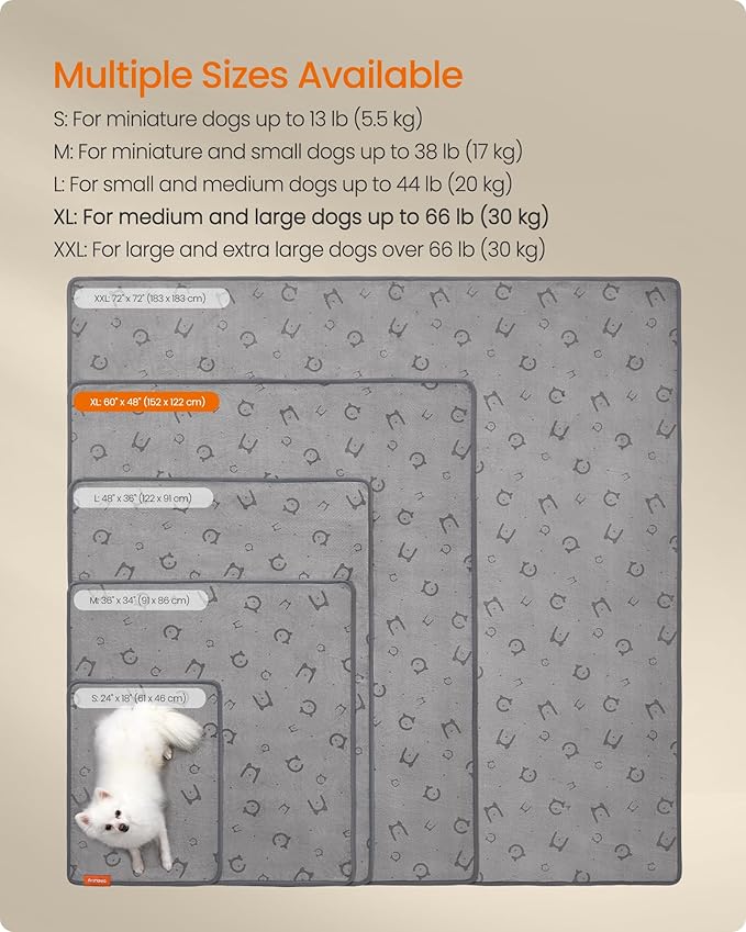 Feandrea Washable Pee Pads for Dogs, 2 Pack, Reusable Dog Pads, 60 x 48 Inches, XL, Waterproof Pet Training Pads, Leakproof, Non-Slip, Super Absorbent, for Dogs, Cats, Rabbits, Dove Gray UPTD004G01 - PAWPICO