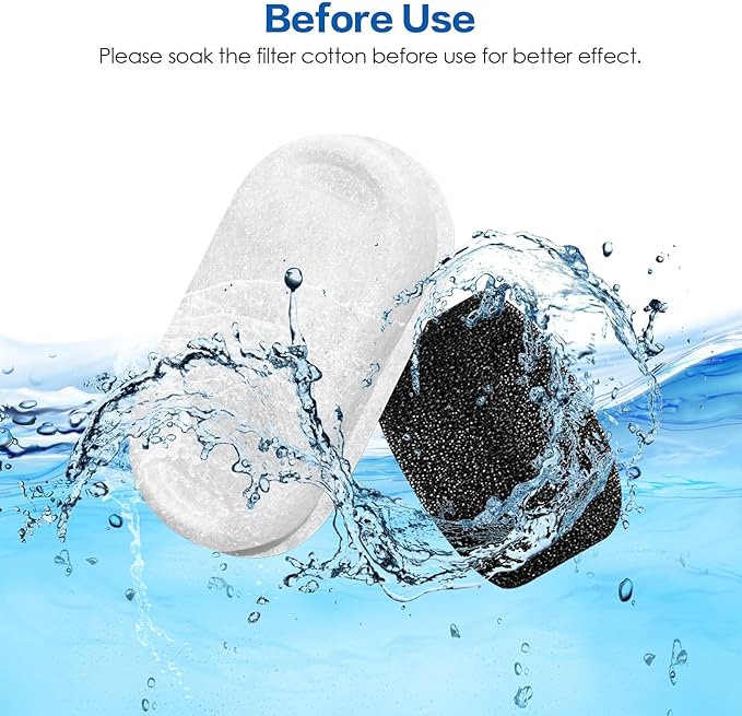 Tomxcute Official Cat Water Fountain Filters for 108oz/3.2L and 135oz/4.0L Adjustable Water Flow Cat Water Fountain, Ultra-Quiet Cat Water Fountain 16 Packs Filters & 8 Sponges Foam Filters - PAWPICO