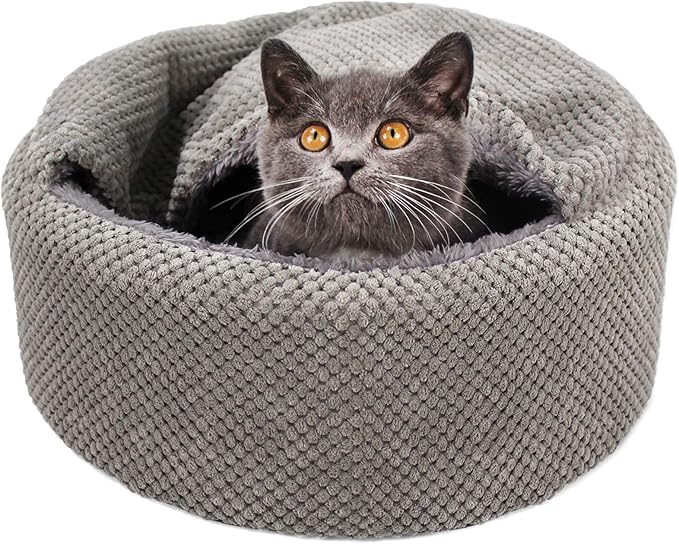 Winsterch Washable Warming Cat Bed House,Round Soft Cat Beds for Indoor Cats,Calming Pet Sofa Kitten Bed,Small Cat Pet Covered Cat Cave Beds Puppy Bed for Small Dogs (Gray) - PAWPICO