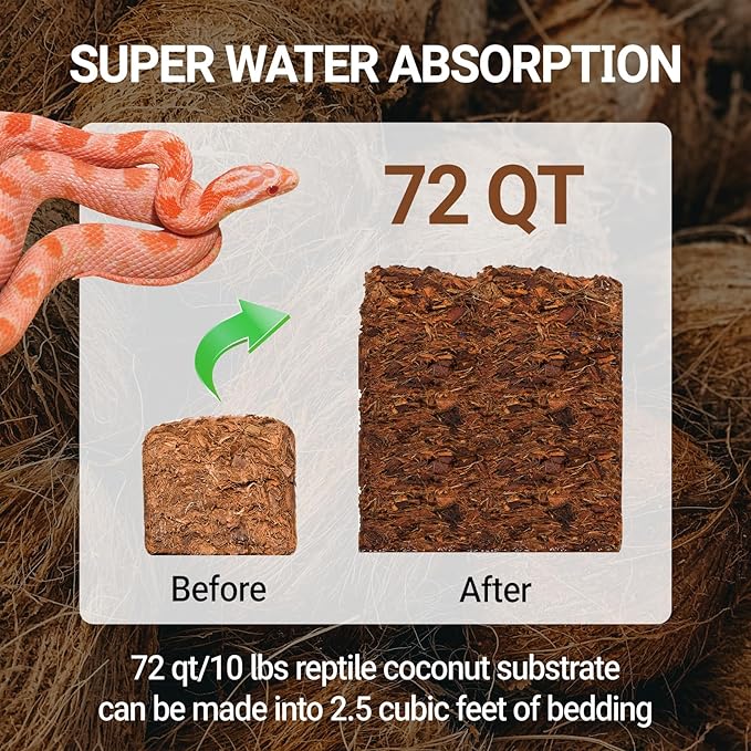 REPTI ZOO 72 Quart Reptiles Coconut Chip Substrate, Coco Husk Reptiles Bedding for Ball Python, Snakes, Geckos, Lizards, Tortoises, Frogs | Terrarium Tanks Substrate REPTIZOO