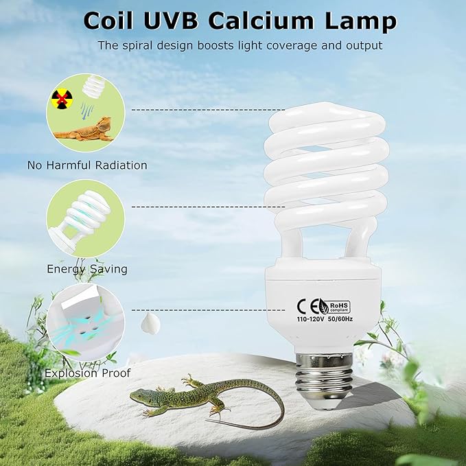 5.0 UVB Reptile Light 13W, Compact Tropical Lamp, Coil UVB Bulbs, UVA Fluorescent Bulbs for Chameleons, Lizard, Turtle, Ideal Lighting for Small Reptile Tanks,Amphibians Terrarium Habitat HARTOMPET